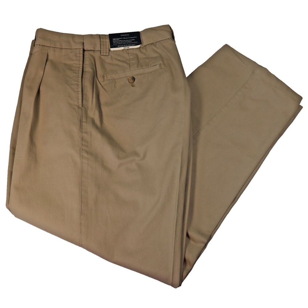 NEW Harbor Bay Mens 40x30 Pleated Expandable Waist  Khaki Pants 100% Cotton NWT